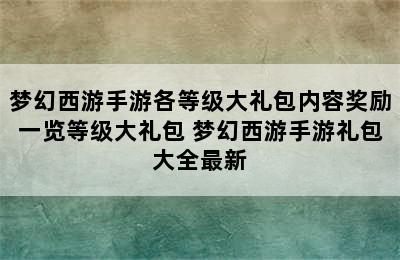 梦幻西游手游各等级大礼包内容奖励一览等级大礼包 梦幻西游手游礼包大全最新